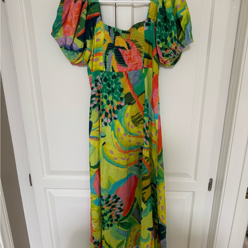 FARM Rio Multicolor Tropical Print Maxi Dress - Green, Yellow, Pink, Blue - Picture 2 of 3